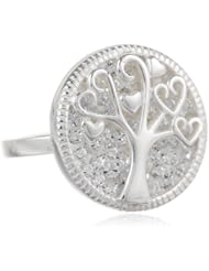 Sterling Silver Pave Crystal Round Ring with Family Tree Ring