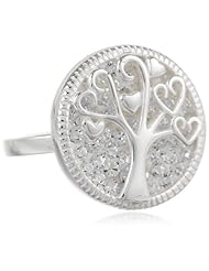 Sterling Silver Pave Crystal Round Ring with Family Tree Ring