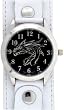 Dragon Women's Silver Silhouette Punk Biker White Leather Band Wrist Watch