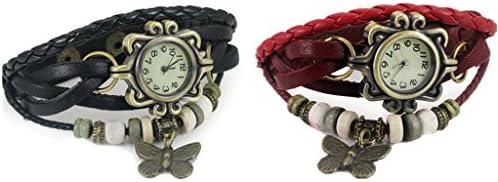 Cutebox Pack Of 2pcs Girls Quartz Analog Display Multi-strand Synthetic Leather Wrist Watches