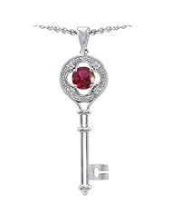 Candygem 14k Gold Key to my Heart Love Key Pendant with Lab Created Round Rub...