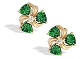 14K Yellow Gold Trillion Created Emerald and Diamond Earrings