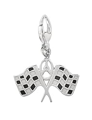 Sterling Silver ENAMEL DOUBLE CHECKERED RACING FLAGS Charm