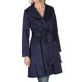DKNY - DKNY Flared Blue Metallic Belted Trench Coat
