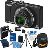 Nikon COOLPIX S8200 Black 14x Zoom 16MP Digital Camera 16GB Bundle
