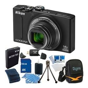 Nikon COOLPIX S8200 Black 14x Zoom 16MP Digital Camera 16GB Bundle