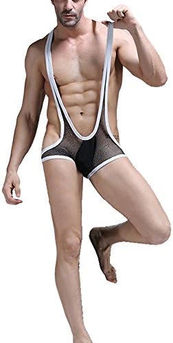 LIANIHK Men's Sexy Lingerie Bodysuit Boxer Briefs Mesh Singlet Underwear