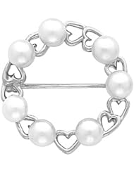 14K White Gold Akoya Cultured White Pearl Circle Brooch -- LIFETIME WARRANTY