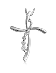 14k White Gold Journey Cross Diamond Pendant Necklace (GH, I1-I2, 0.26 carat)