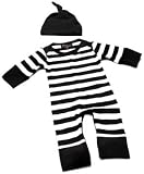 Organic Baby Playsuit with hat (Black/White), 6-12 months