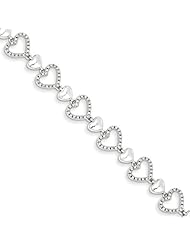 Genuine .925 Sterling Silver Diamond Heart Bracelet 9 Grams . 100% Satisfaction Guaranteed.