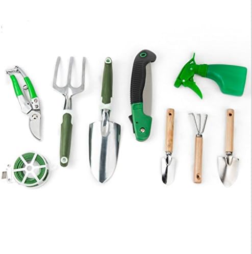 New 9 In 1 Garden Tool Kit, Circle Shovel +Sharp Shovel +Wooden Handle +Folding Saw +Watering Can +Triadius +Big Shovel+Pruning Scissor+ Rope