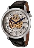ROTARY Watches:Men's Swiss Made Skeleton Automatic Silver and See Thru Skeleton Dial Black Leather