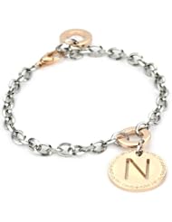 Rebecca "Word" Rose Gold Over Bronze Letter "N" Bracelet