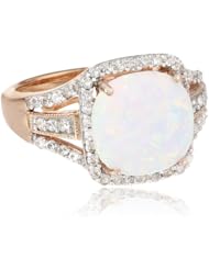 Sterling Silver Pink Flash Plating Cushion Created Opal Round Created White Sapphire Ring, Size 7