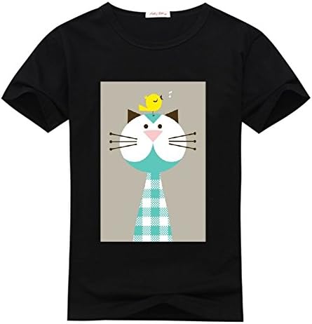 Binocara Mens T-Shirts Aqua kitty has a bird Large Black