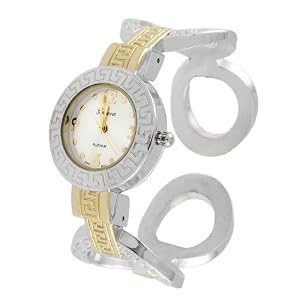 Geneva Platinum Greek Key Circle Design Cuff Watch
