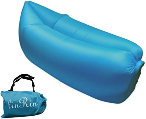 LinRin Outdoor Inflatable Lounger Nylon Fabric Beach Lounger Convenient Compression Air Bag Hangout Bean Bag Portable Dream Chair (blue)