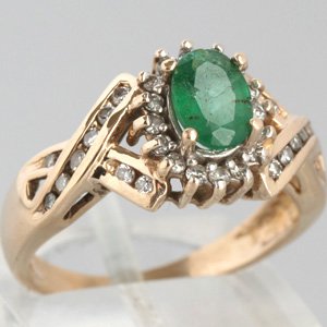 41H%2BYg4h%2B L 14K Yellow Gold Emerald Diamond Estate Ring