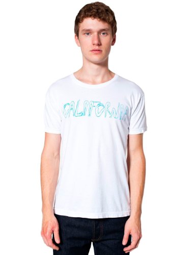 American Apparel Screen Printed Unisex Power Washed Tee-California - White / Turquoise / S