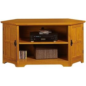 Craftsman Corner Wood - door Wide - screen Tv Stand With Open Storage, WOOD-DOOR, LIGHT...