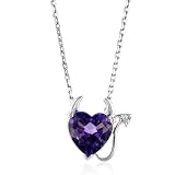Sterling Silver CZ & Amethyst Heart Devil Pendant with 18