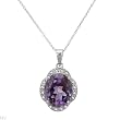 Necklace With 4.61ctw Precious Stones - Genuine Amethyst and Diamonds White Gold Length 18in