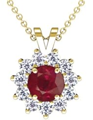 18K Yellow Gold Round Cut Ruby And Round Diamond Pendant