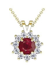 14K Yellow Gold Round Cut Ruby And Round Diamond Pendant