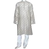 Woven Kurta Pajama Silk and Cotton Blend Long Loose Shirt and Trousers Expert Hand Stitch Size 2X-Large Chest :50 inches (pgkp009b)