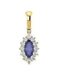 18K Yellow Gold 8.00x4.00mm Marquise Cut Iolite and Diamond Pendant -- LIFETIME WARRANTY