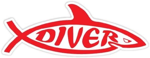 Diver Scuba Diving Shark 2.5"x7" Sticker Decal Vinyl Decor Wall Ocean Fishing