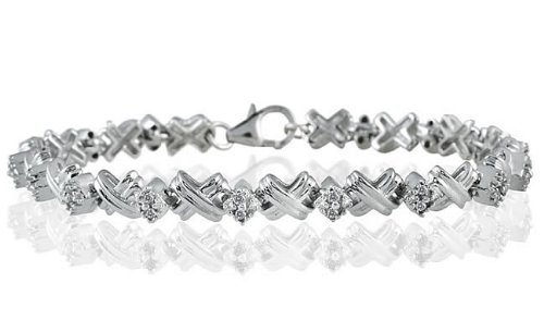 1/4 Carat Diamond Hugs and Kisses Bracelet in .925 Sterling Silver