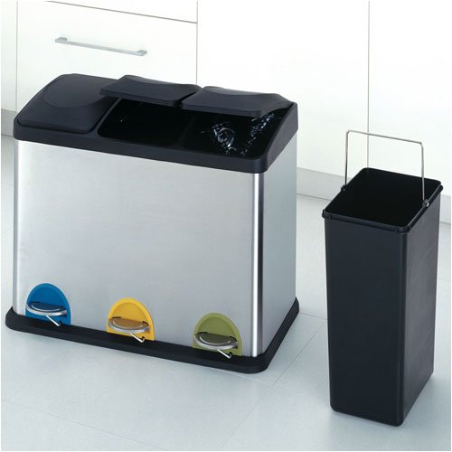 Childrens Toyshop  Kitchen & Housewares : 3 Compartment Recycling Bin - Stainless Steel