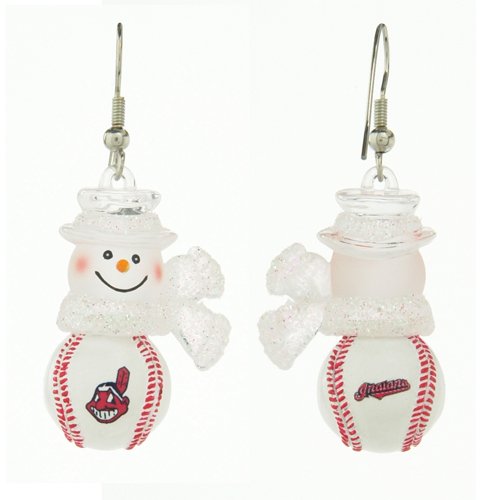 Pack of 10 Pairs of MLB Cleveland Indians Snowman Baseball Earrings