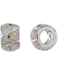 Sterling Silver Yellow Synthetic Opal Inlay Barrel Bead Charm, 1/2 inch Diameter
