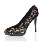 4 1/4 Inch Sexy Party Shoe High Heels Lace Stiletto Black Red Gold