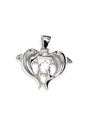.925 Fine Sterling Silver Love Heart Dolphin Lab Diamond Pendant Necklace with Rhodium Plated (come with delicated sterling silver chain)