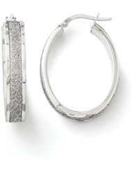 14k White gold Leslies Fancy Glitter Infused Oval Hoop Earrings