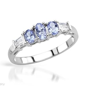 Three-stone Plus Ring With 1.30ctw Precious Stones - Genuine Sapphires and Tanzanites in White Gold- Size 7 (Size 7)