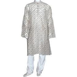 Woven Kurta Pajama Silk and Cotton Blend Long Loose Shirt and Trousers Expert Hand Stitch Size 2X-Large Chest :50 inches (pgkp009b)