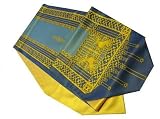 ArtisanStreet's Blue Lion of Judah Table Runner. Features Gold Design of Lions and the Tree of Life Menorah. Matching Lining of Gold