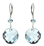 Sterling Silver Swarovski Crystal Elements Aquamarine Colored Round Twist and Rondelle Drop Earrings