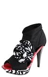 Lexus58 Lycra Side Flower Ankle Booties BLACK RED
