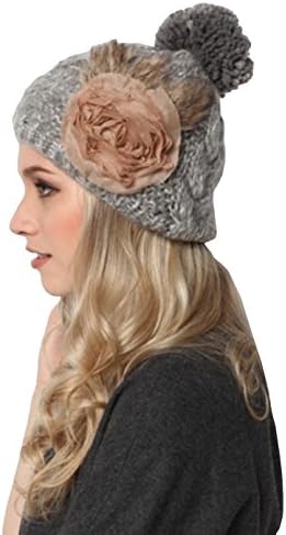 Molit Solid Floral Winter Warm Thinken Oversize Knitting Beabie Hat Cap Grey