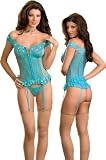 Sexy Blue Corset Lingerie Set - Corset, Thong, Garters & Stockings