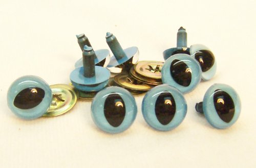Sassy Bears 12mm Light Blue Cat Reptile Safety Eyes for Bear, Doll, Puppet, Plush Animal and Craft - 10 Pairs