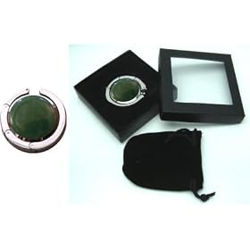 1 Gemstone Jade Aventurine FOLDING Purse Hanger with Black Velvet Pouch and Gift Box