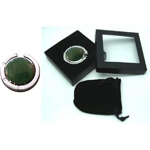 25 Gemstone Jade Aventurine FOLDING Purse Hooks with Black Velvet Pouches and Gift Boxes