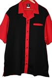 Mens Hilton Retro Bowling Shirt Red and Black - XL